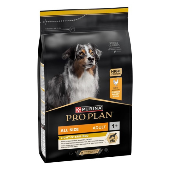 Purina Pro Plan OptiWeight Light & Sterilised – hrană uscată pentru câini supraponderali și sterilizați, cu pui, 3 kg